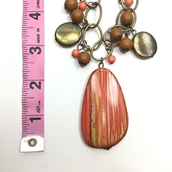 Orange Medallion Necklace, Orange & Gold Medallion Necklace, Suede - Picture 7 of 8